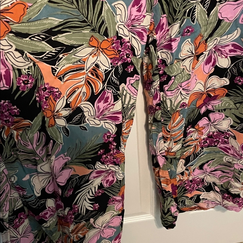 Roxy Floral Wide Leg Pants - Pink, Green, Black - Picture 3 of 5